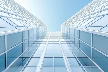 Front view of a white modern skyscraper perfect symmetry with blue sky and copy space. Architecture background concept . photo on white isolated background