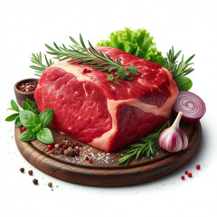 fresh red beef meat, raw, isolated on a white background