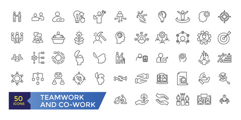 related team, teamwork, co-workers, cooperation. Linear busines simple symbol collection.