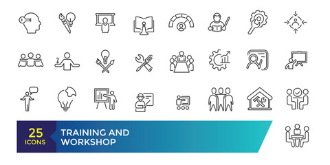 Training and Workshop line icons collection. Big UI icon set. Thin outline icons pack. Linear busines simple symbol collection.