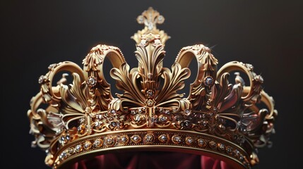 Design a detailed 3D render featuring a luxurious gold crown adorned with sparkling gemstones