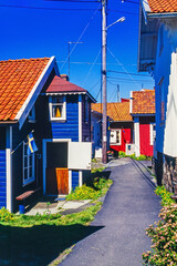 Idyllic narrow alley in an old fishing village on the swedish west coast