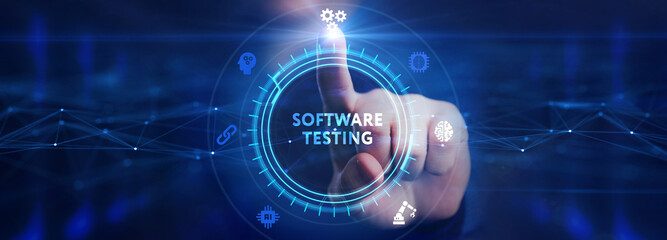 Inscription SOFTWARE TESTING on the virtual display. Business, modern technology, internet and networking concept.