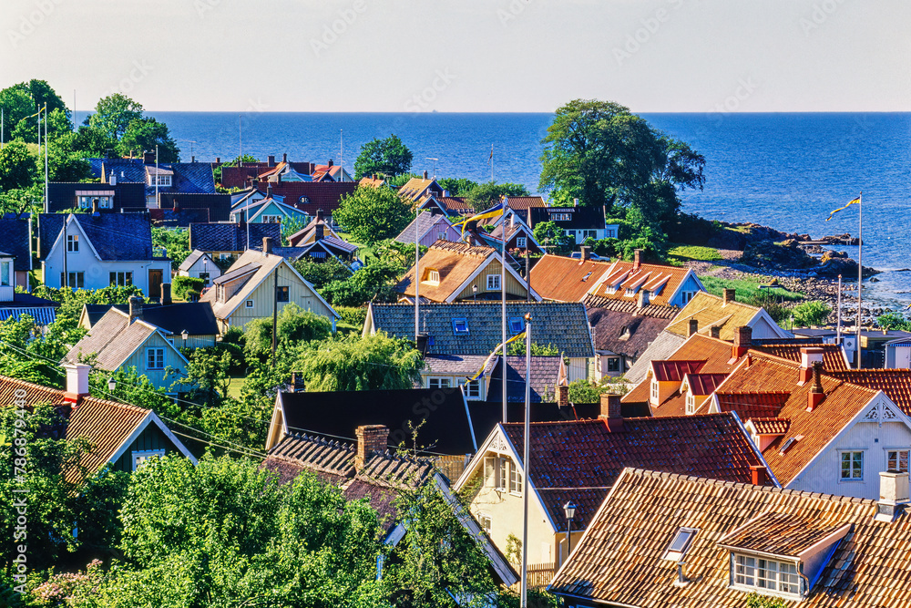 Sticker View of a residential area by the sea