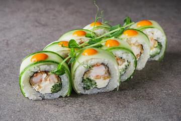 delicious fresh sushi roll philadelphia cheese with shrimp cucumber