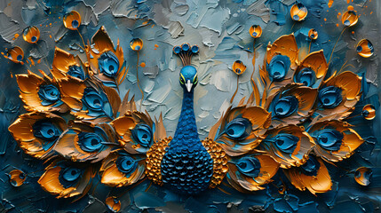 Peacock retro nostalgic golden brushstrokes