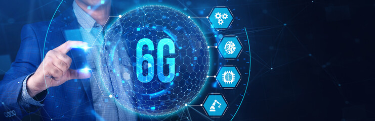 The concept of 6G network, high-speed mobile Internet, new generation networks. Business, modern technology, internet and networking concept.