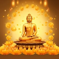 A buddha sits in vesak buddha purnima day with copy space. Background for vesak festival day
