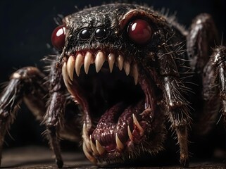 Horror Spider Monster being Hostile Portrait on The Ground Concept