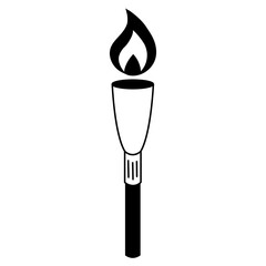 Torch with fire line icon. Vector illustration