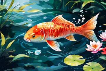 Fototapeta premium Colorful splash art image of a fish on white background