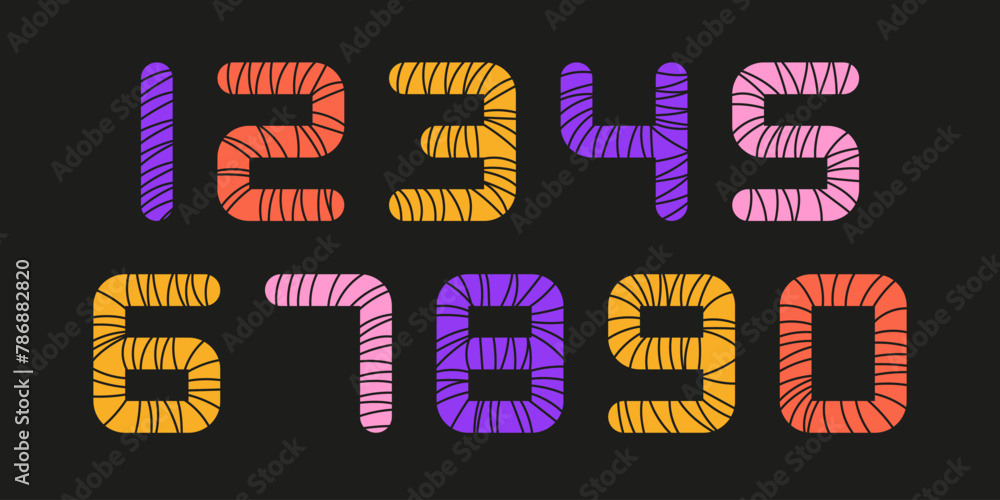 Aufkleber colorful number set from 0 to 9. geometric figures with texture pattern