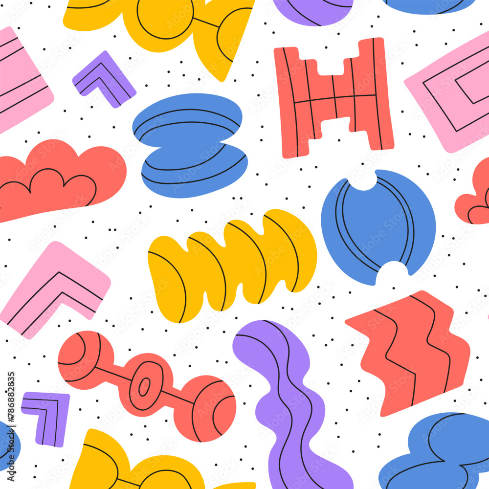 Poster fun colorful seamless pattern with doodle shapes brutal style.