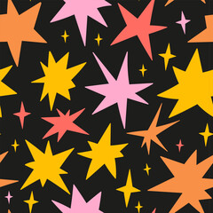 Doodle star shapes seamless pattern. Night sky bright texture