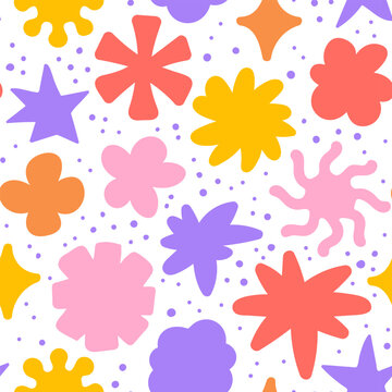 Playful abstract shapes seamless pattern. Doodle figures brutal style. 