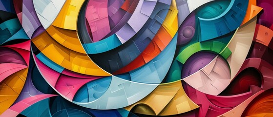 3D style cubism in colorful abstraction