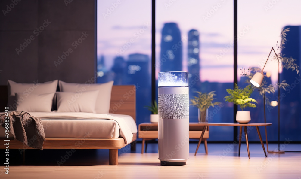 Poster air purifier split unit temperature control smart iot app home chiller system controller mock-up wid