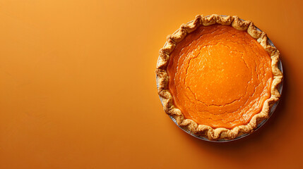 Pumpkin Pie on an Orange Background with Space