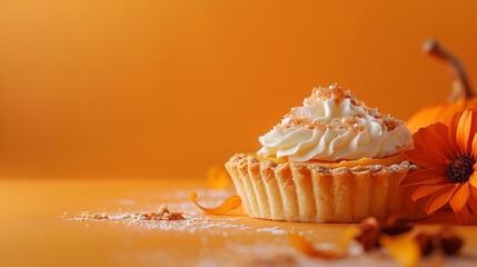 Pumpkin Pie on an Orange Background with Space