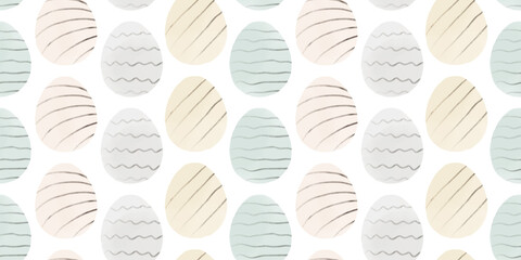 Cute illustration with colorful Easter eggs with watercolor texture, spring banner