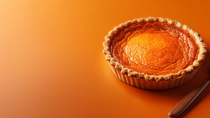 Pumpkin Pie on an Orange Background with Space