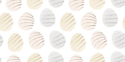 Cute illustration with colorful Easter eggs with watercolor texture, spring banner