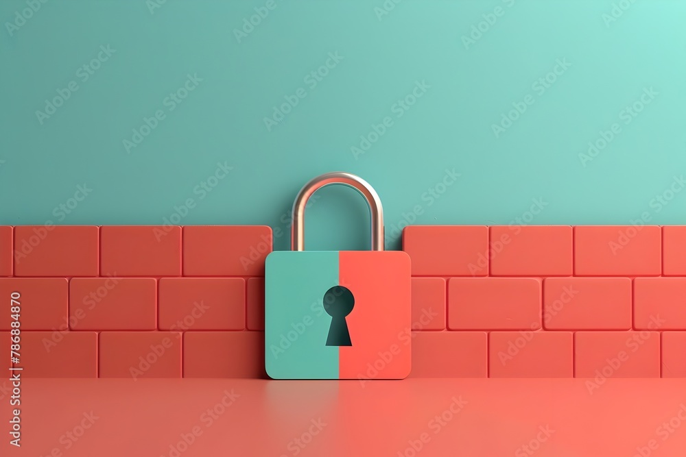 Poster firewall security lock on colored plain background