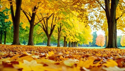 Beautiful autumn landscape with. Colorful foliage in the park. Falling leaves natural background