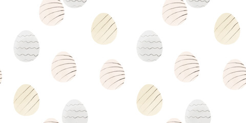 Cute illustration with colorful Easter eggs with watercolor texture, spring banner