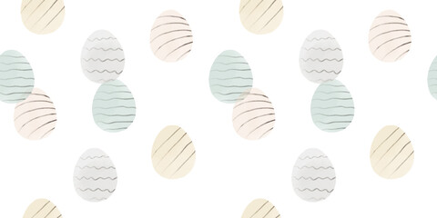Cute illustration with colorful Easter eggs with watercolor texture, spring banner