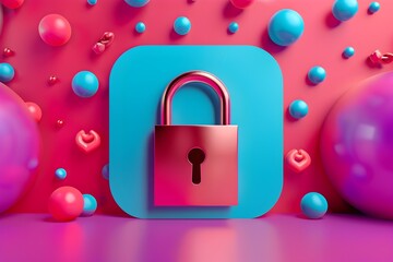 Secured Digital Lock on Vibrant Colored Background D Render