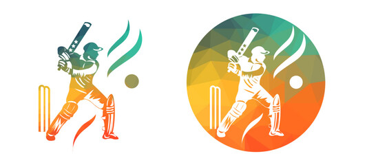 Stylish Batting Action: Vector Graphic of Cricket Batsman Swing, vector of a batsman pose in filled and empty background, cricket leagues concept