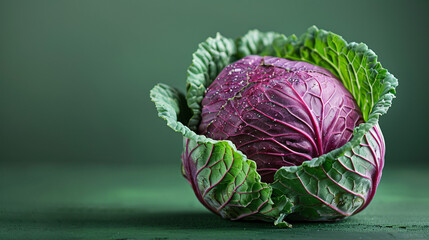 Red Cabbage Isolated on a green Background