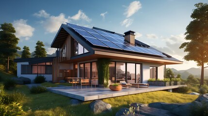 Solar panels on the roof of a modern house  