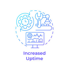 Increased uptime blue gradient concept icon. Manufacturing execution, smart factory. Round shape line illustration. Abstract idea. Graphic design. Easy to use in infographic, article