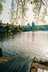 Spring view of the Vltava river and Charles Bridge in Prague