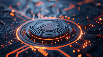 IT, microchip and cpu technology for cybersecurity or futuristic database infrastructure. Computer, hardware and server with processor closeup in cloud computing mainframe for communication network