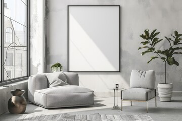 Modern scandinavian interior with poster mockup created with generative ai