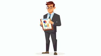 Business man in suit and glasses showing statistical - obrazy, fototapety, plakaty