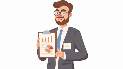 Business man in suit and glasses showing statistical - obrazy, fototapety, plakaty