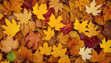 Naklejka na ściany i meble Colorful background made of fallen autumn leaves.