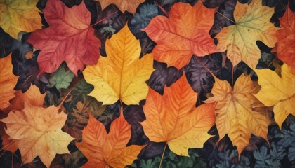 Naklejka na ściany i meble colorful watercolor fall leaves
