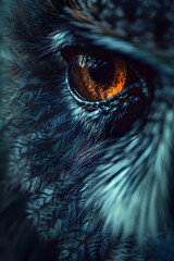 Piercing Gaze of the Nocturnal Predator:A Captivating Close-Up Portrait of Nature's Fierce and Alluring Apex Hunter