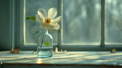Simple elegance of a flower in a glass bottle
