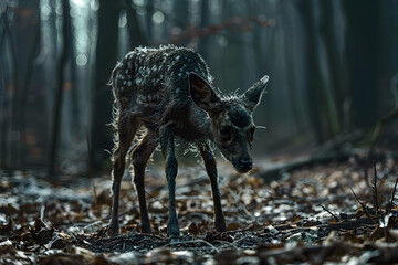 Reanimated Woodland Creatures Haunting the Shadowy Forest in Cinematic Photographic Style