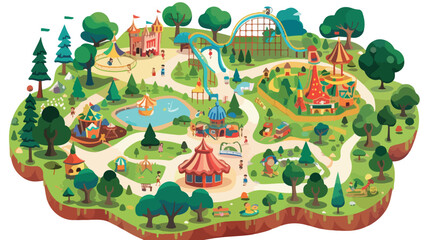 Cartoon vector amusement park map background 