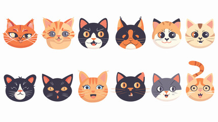 Cats heads faces emoticons vector illustration set