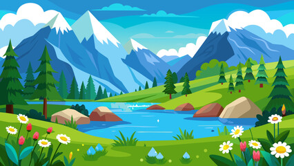 Fototapeta na wymiar landscape--mountain-lake-landscape-vector-illustra