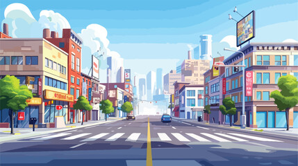 City street downtown illustration. Cartoon 3d urban 