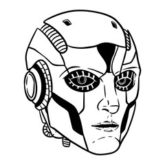 Futuristic Robotic head outline art vector illustration